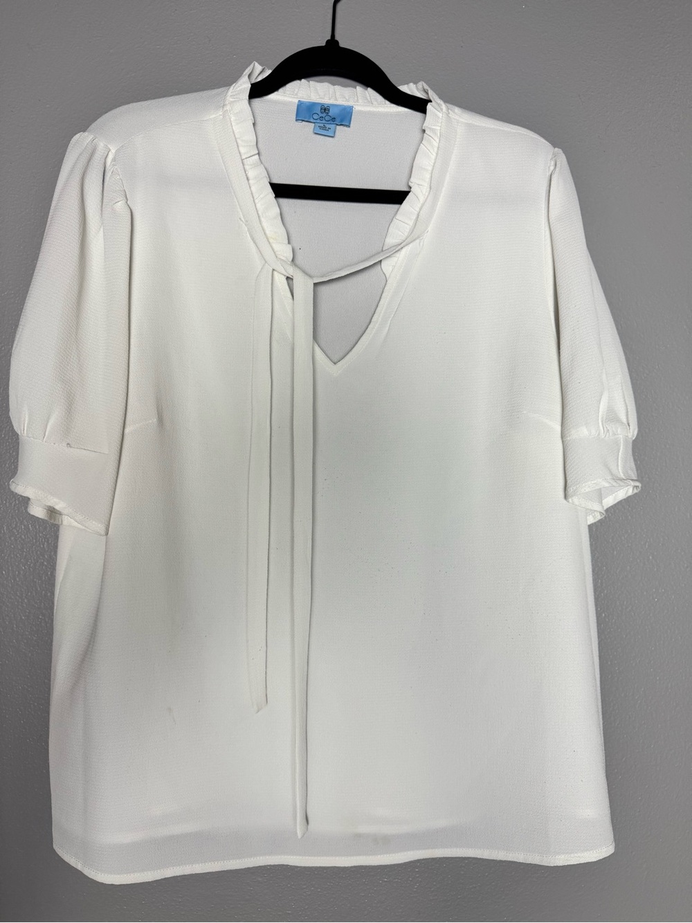 CeCe White Tie-Neck Ruffle Blouse - Picture 1 of 6